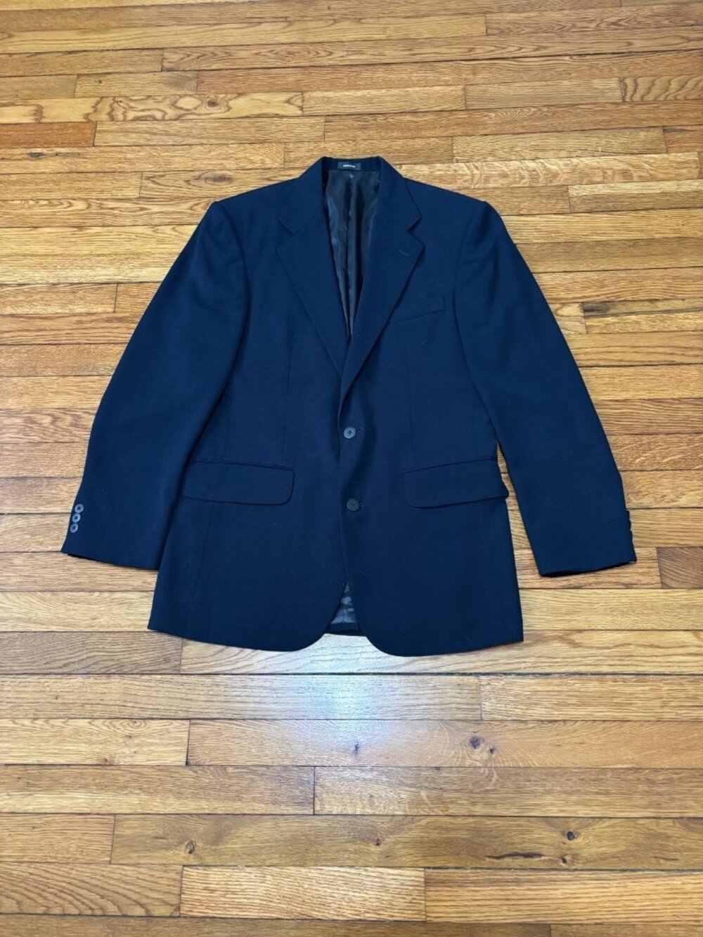 LL Bean Mens Traveler Blazer Jacket Size 38R Navy Blue Solid 2 Button Sport Coat
